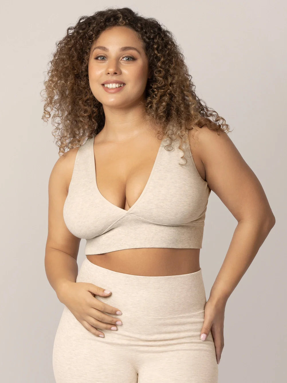 Kindred Bravely Sublime Bamboo Nursing & Maternity Plunge Bra - Oatmeal Heather - Donna Bruschi, IBCLC