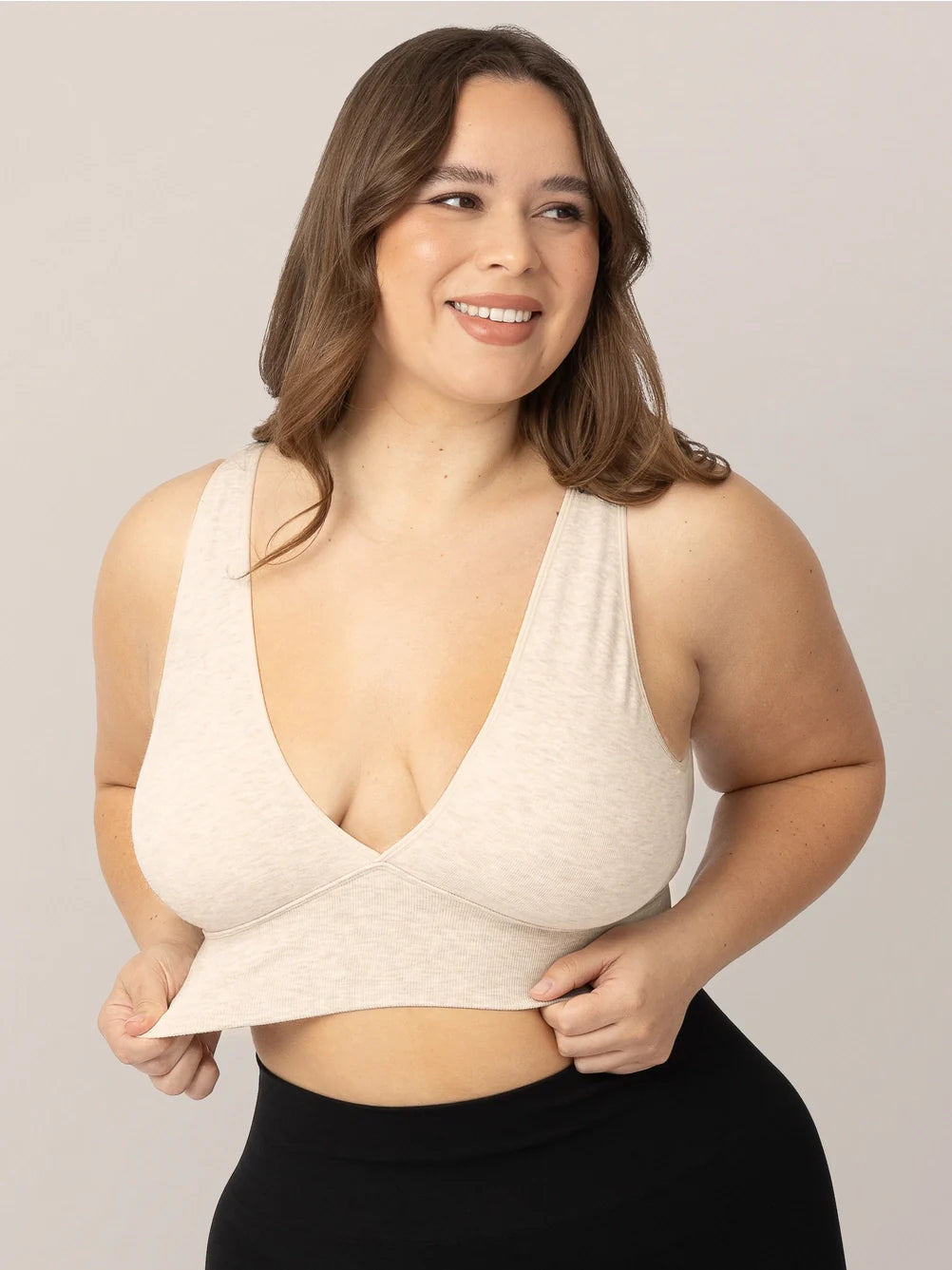 Kindred Bravely Sublime Bamboo Nursing & Maternity Plunge Bra - Oatmeal Heather - Donna Bruschi, IBCLC