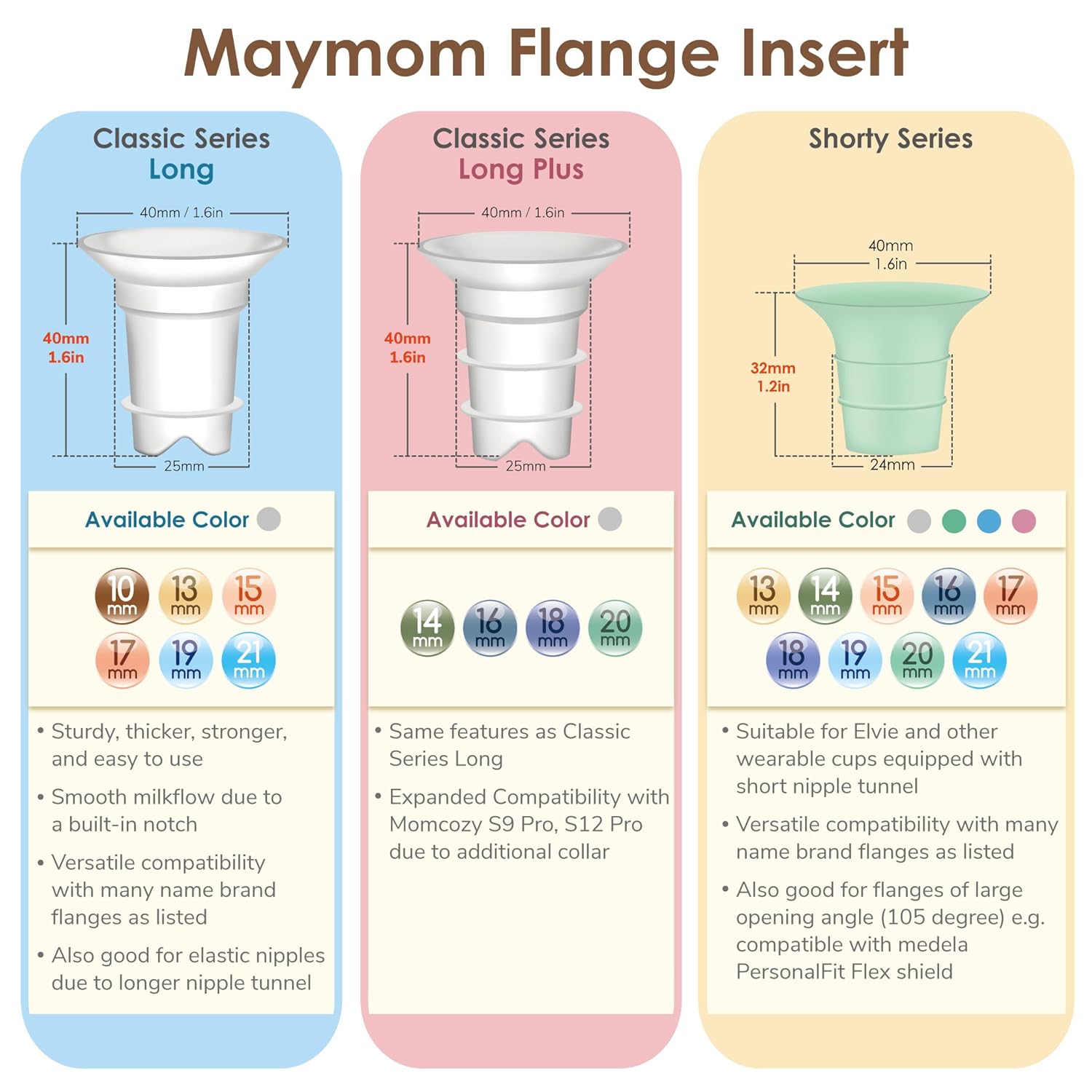 Maymom - LONG - Silicone flange reducing inserts for Medela/Spectra/Ameda 25/24 mm shields.  2pc - New Baby New Paltz