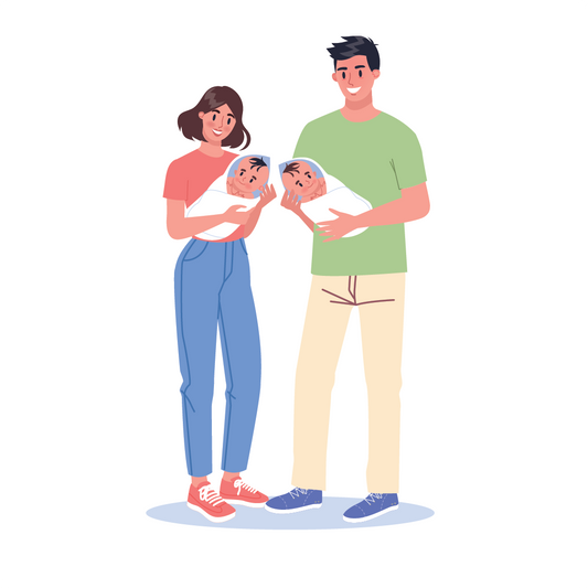 Mom and dad standing together, each holding a baby ready for a lactation consultation